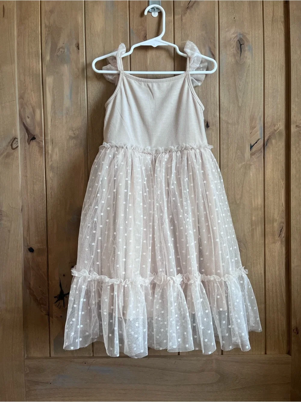 Joyfolie Cream Dot Tulle Tiered Dress - size 5